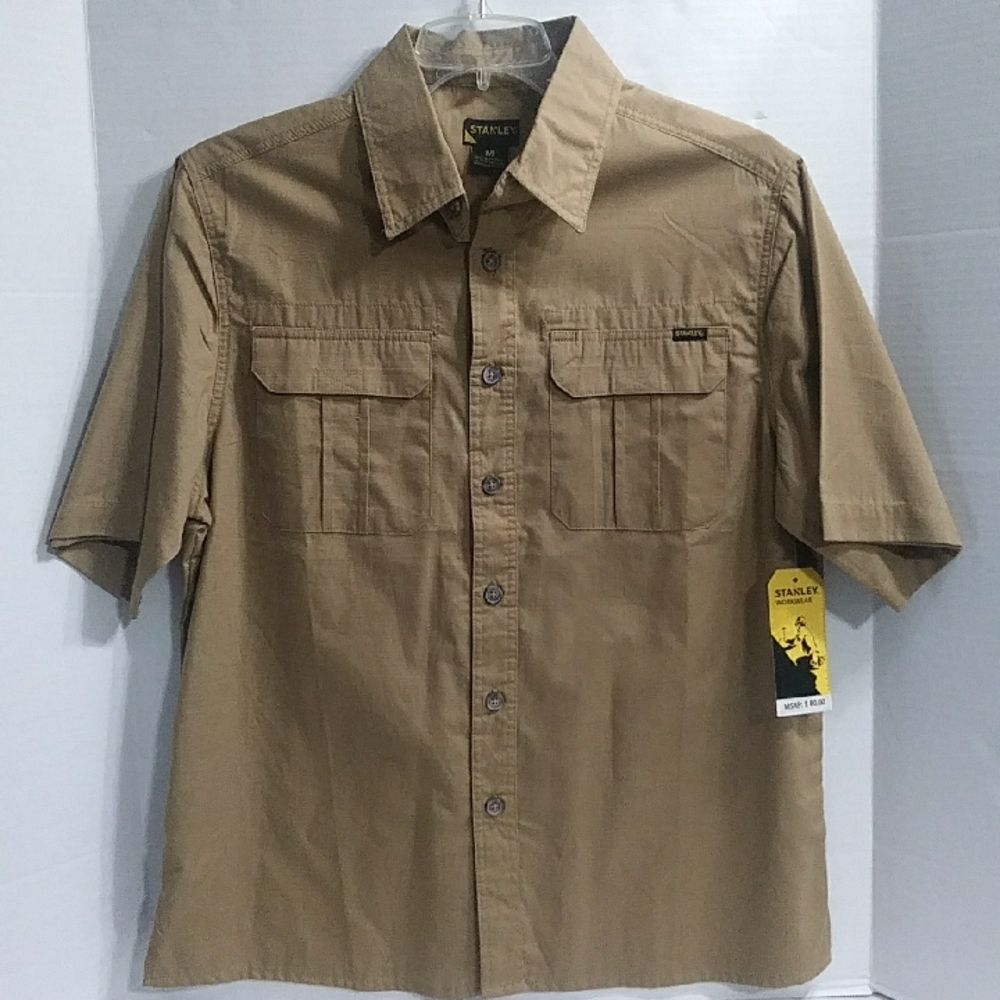 Stanley Men's Tan Casual Button Down Short Sleeve Shirt *NWT*